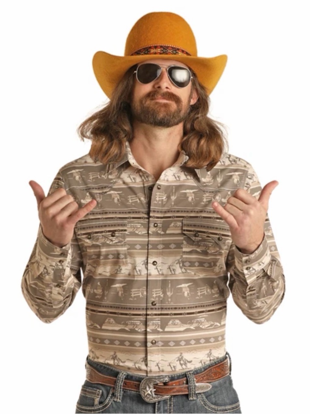 Rock & Roll Denim Western Old Wild West Cowboy Conversational Dale Snap Shirt XL